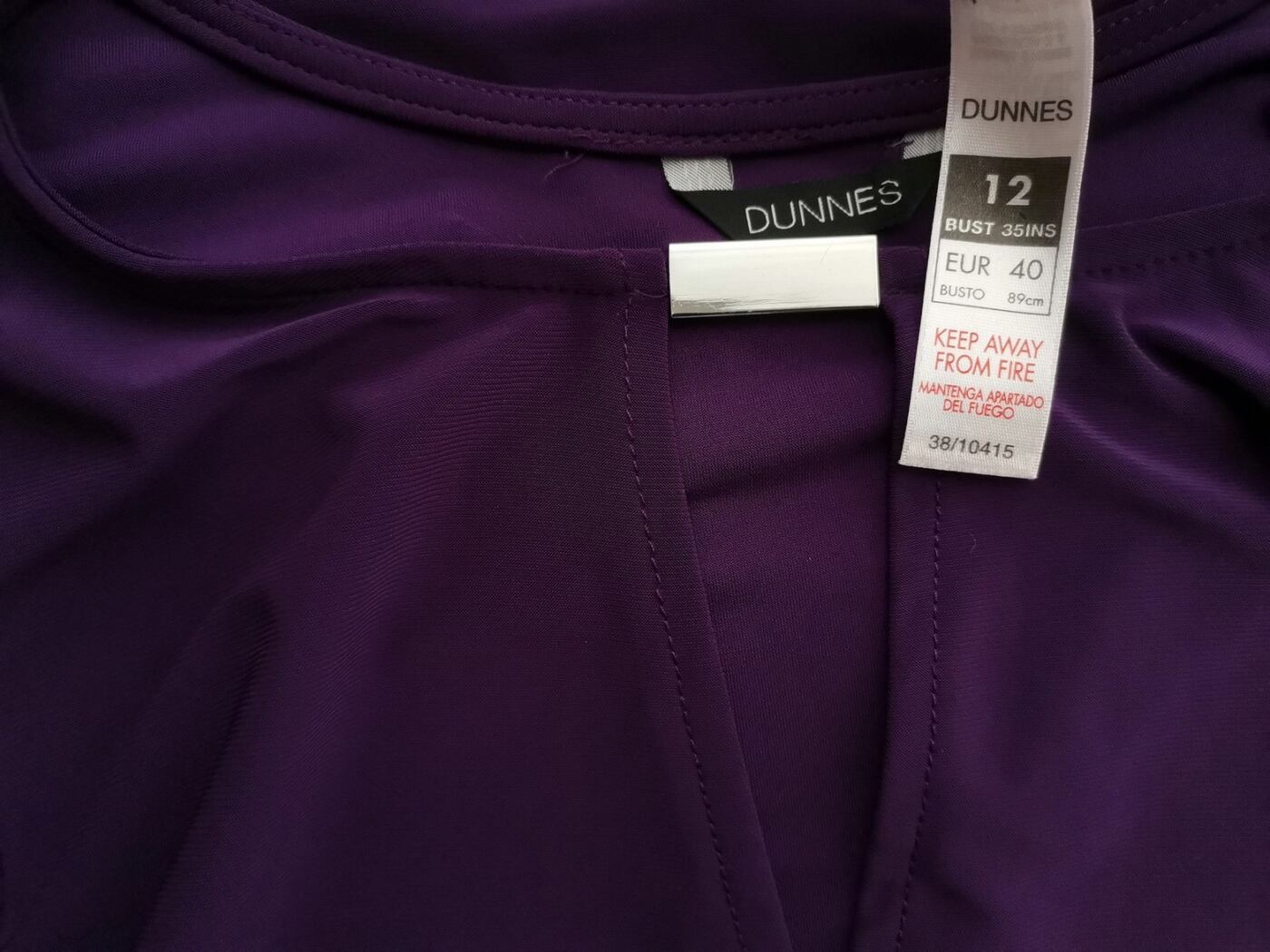 Dunnes Rozmiar 12 (40) Kolor Fioletowy Split Crew Neck Sukienka Prostokątna Długi rękaw Do Kolan