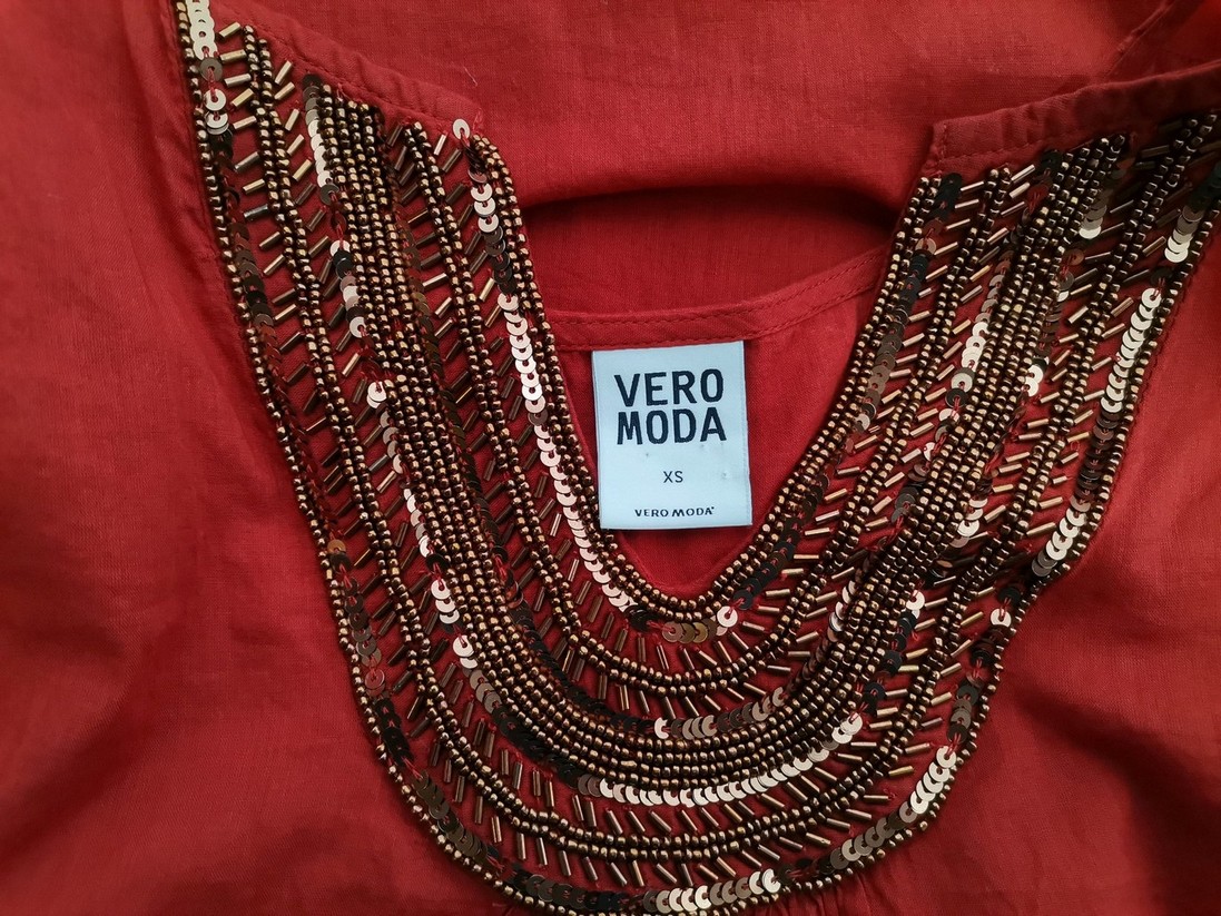 Vero moda Rozmiar XS Kolor Pomarańczowy Split Crew Neck Bluzka Bezrękawnik Materiał Bawełna 100%