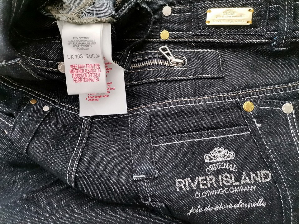 River island Rozmiar 10 (36) Kolor Granatowy Spodnie Jeansy Materiał Bawełna