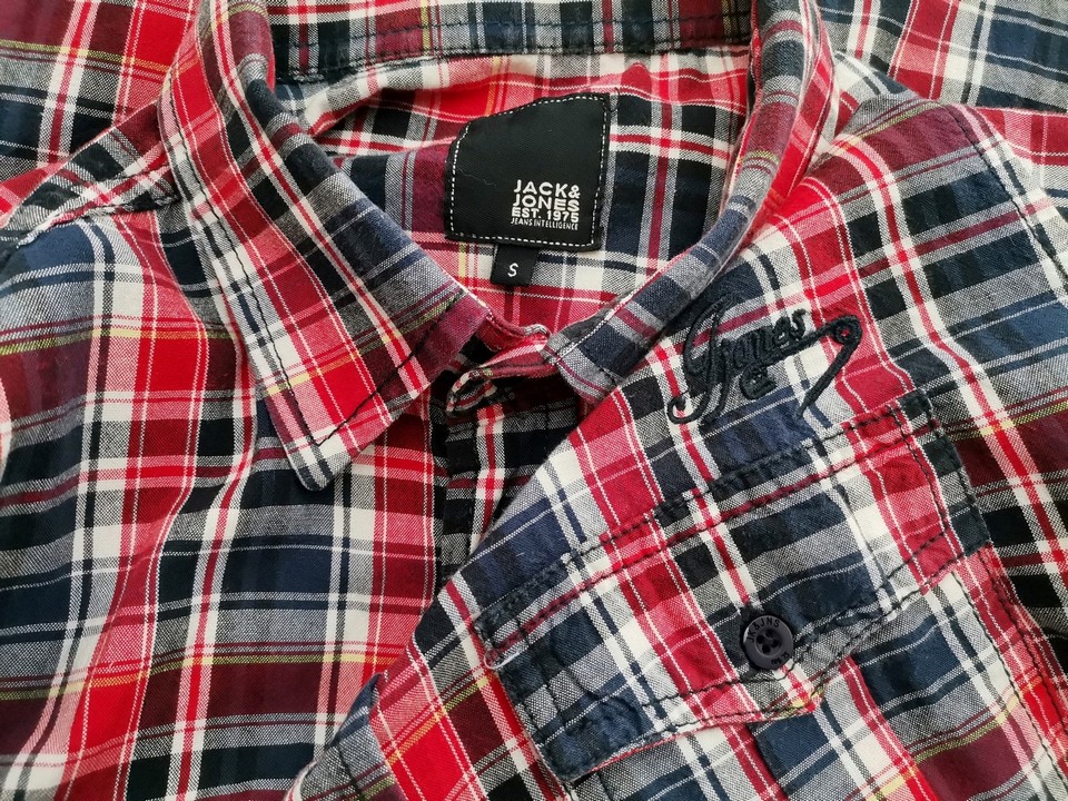 Jack & jones Rozmiar S Kolor Czerwony Krata Kołnierz Męska Koszula Casual Krótki rękaw