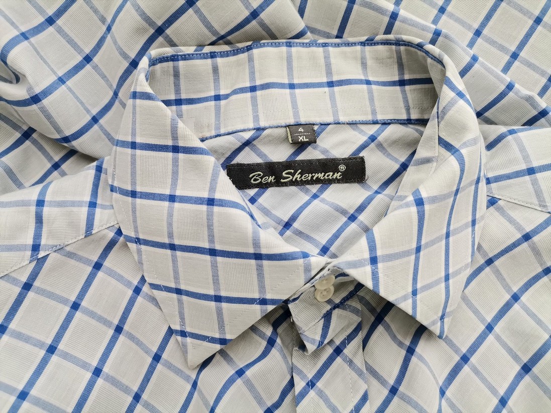 BEN SHERMAN Rozmiar 4 (XL) Kolor Szary Krata Kołnierz Męska Koszula Casual Długi rękaw Materiał Bawełna