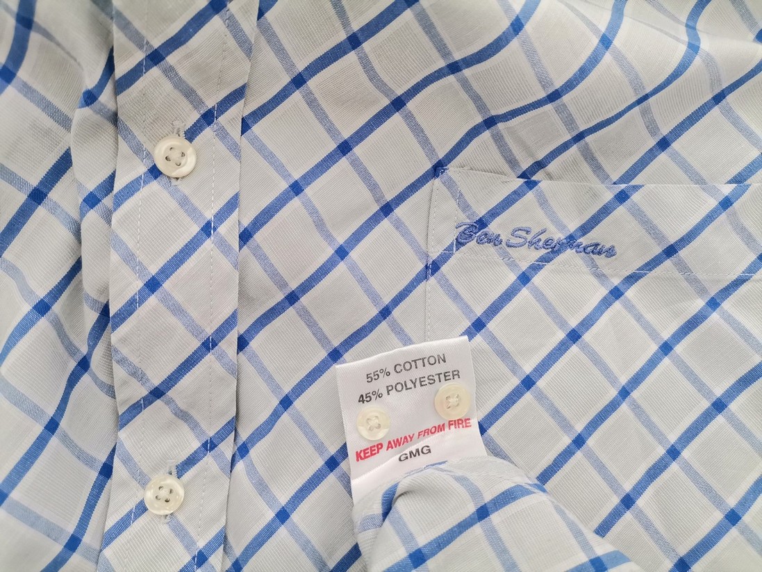 BEN SHERMAN Rozmiar 4 (XL) Kolor Szary Krata Kołnierz Męska Koszula Casual Długi rękaw Materiał Bawełna