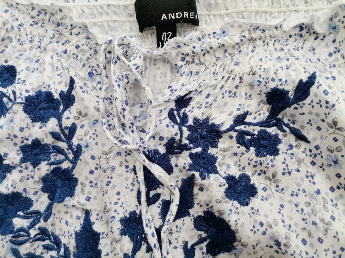 Andrea Rozmiar 42 Kolor Biały Keyhole Crew Neck Bluzka Rękaw 3/4 Materiał Wiskoza 100%