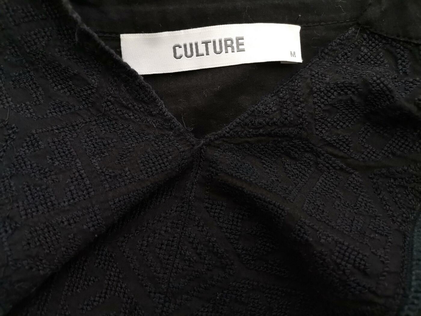 Culture Rozmiar M Kolor Czarny Split Crew Neck Sukienka Mini Rękaw 3/4 Krótka Materiał Bawełna 100%