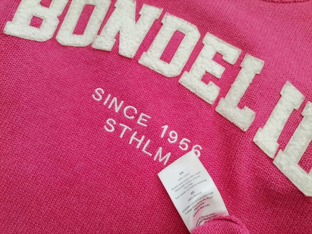 BONDELID Rozmiar S Kolor Różowy Crew Neck Sweter Długi rękaw Materiał Bawełna 100% Cienka dzianina