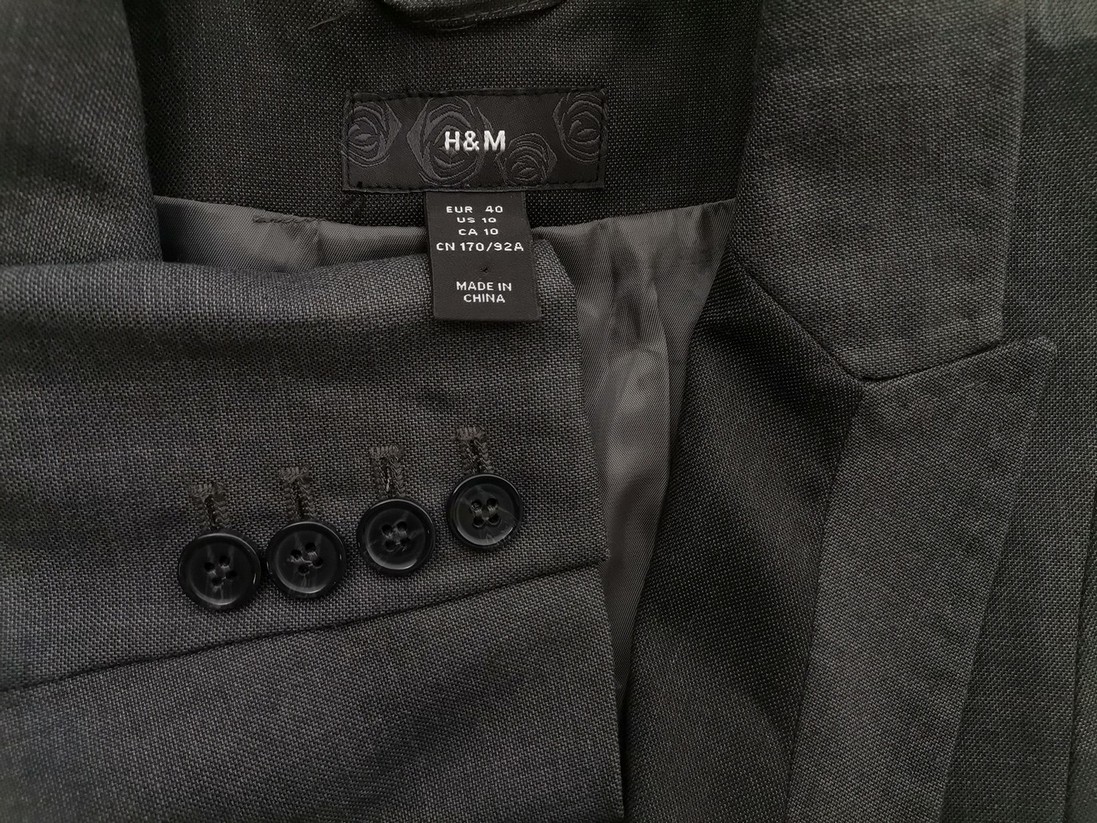 H&m Rozmiar 40 Kolor Szary Kołnierz Żakiet z zapięciem Długi rękaw