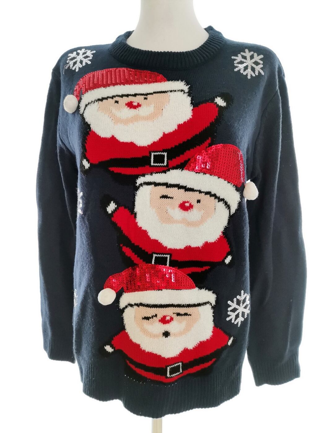 Merry Christmas Rozmiar 42/44 Kolor Granatowy Crew Neck Sweter Świąteczny Gwiazdka Długi rękaw Cienka dzianina