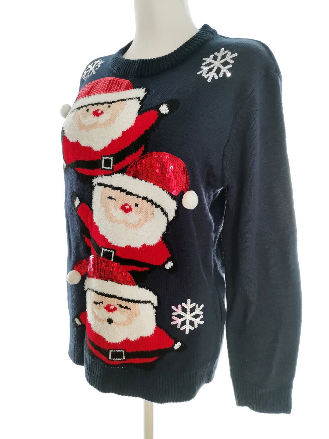 Merry Christmas Rozmiar 42/44 Kolor Granatowy Crew Neck Sweter Świąteczny Gwiazdka Długi rękaw Cienka dzianina