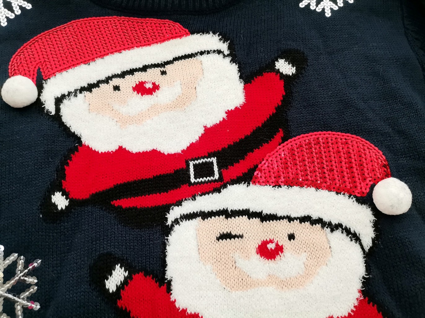 Merry Christmas Rozmiar 42/44 Kolor Granatowy Crew Neck Sweter Świąteczny Gwiazdka Długi rękaw Cienka dzianina