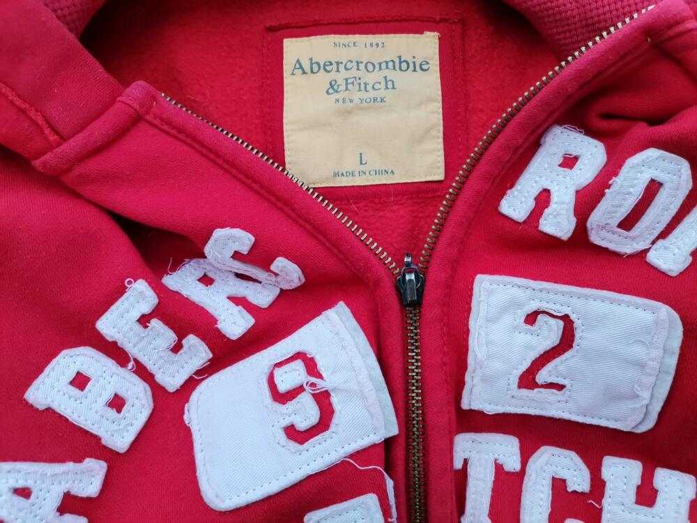 ABERCROMBIE & FITCH Rozmiar L Kolor Czerwony Bluza na suwak Długi rękaw Materiał Bawełna