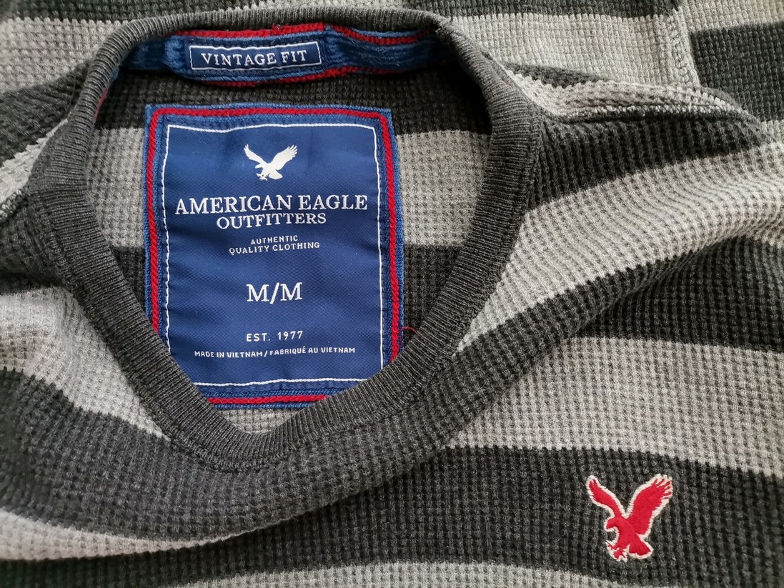 American Eagle Rozmiar M Kolor Szary Pasy Męski Sweter Długi rękaw Materiał Bawełna 100%