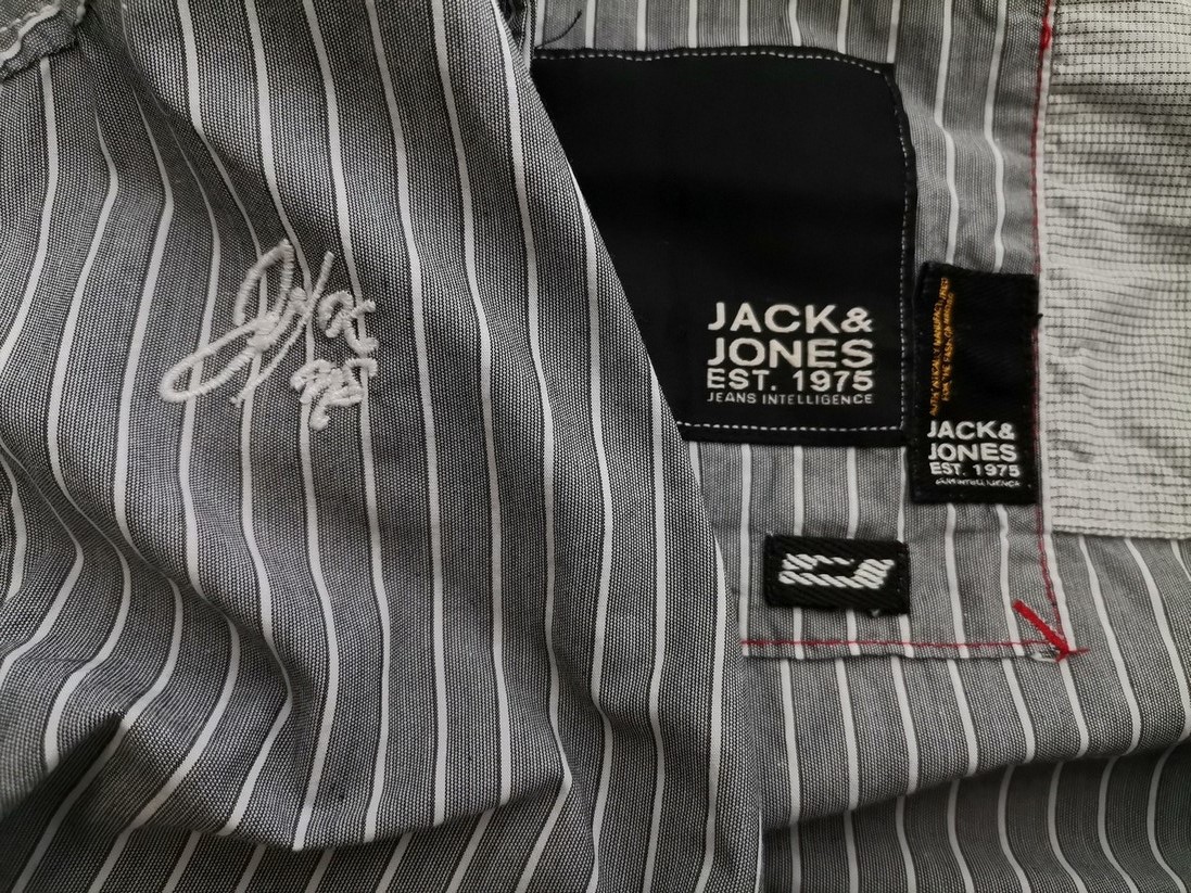 Jack & jones Rozmiar L Kolor Szary Pasy Kołnierz Męska Koszula Casual Długi rękaw Materiał Bawełna 100%