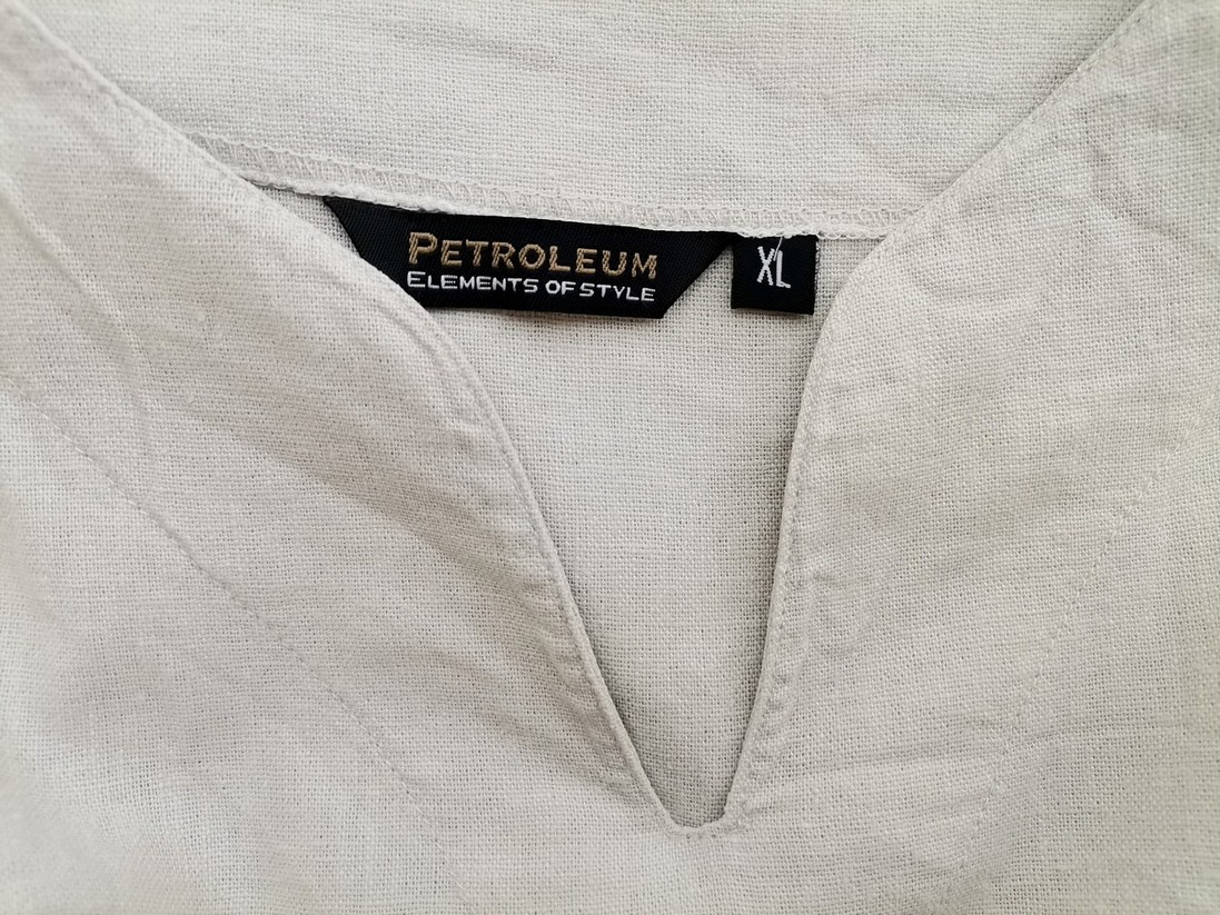 PETROLEUM Rozmiar XL Kolor Kremowy Split Crew Neck Tunika Bluzka Długi rękaw Materiał Len