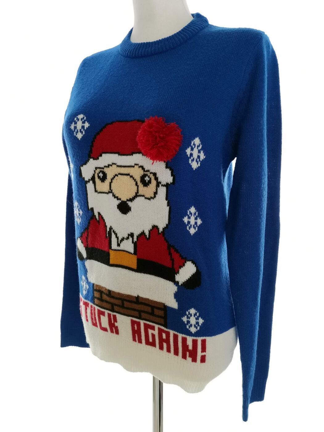 Merry Christmas Rozmiar 38/40 Kolor Niebieski Crew Neck Sweter Świąteczny Gwiazdka Długi rękaw Materiał Akryl 100% Cienka dzianina