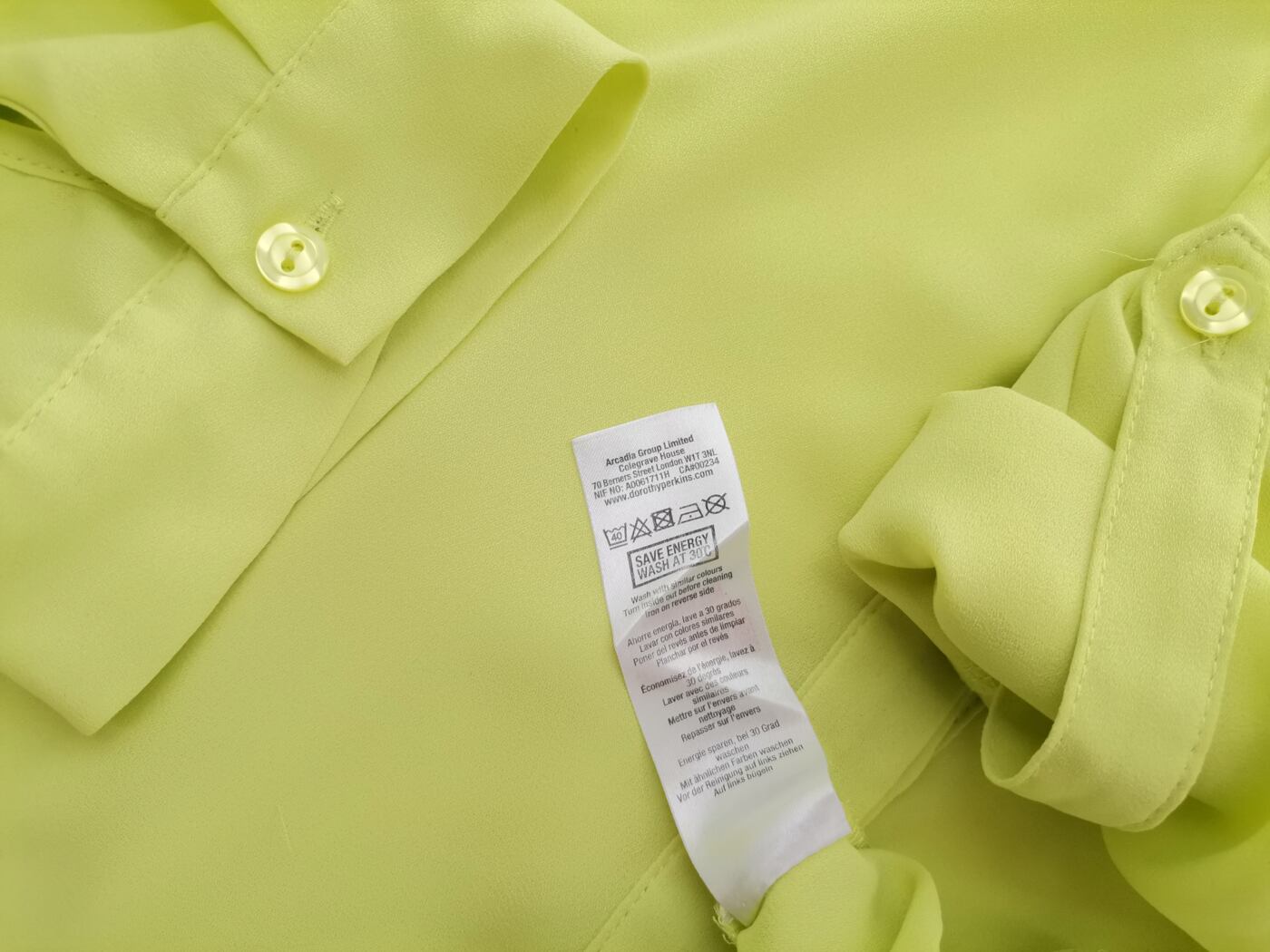 Dorothy perkins Rozmiar 10 (42) Kolor Limonkowa Zieleń Kołnierz Bluzka Popover Guziki Rękaw 3/4