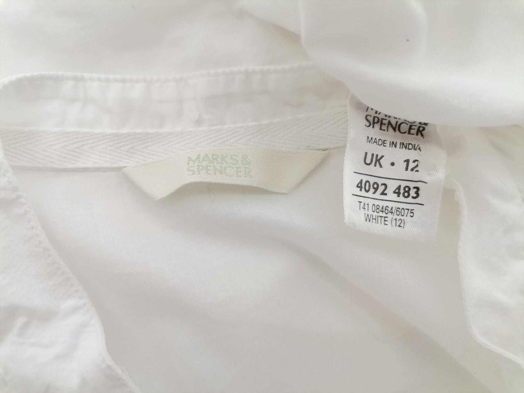 Marks&spencer Rozmiar 12 (40) Kolor Biały Kołnierz Koszula Zapinana Bluzka Rękaw 3/4 Materiał Bawełna 100%