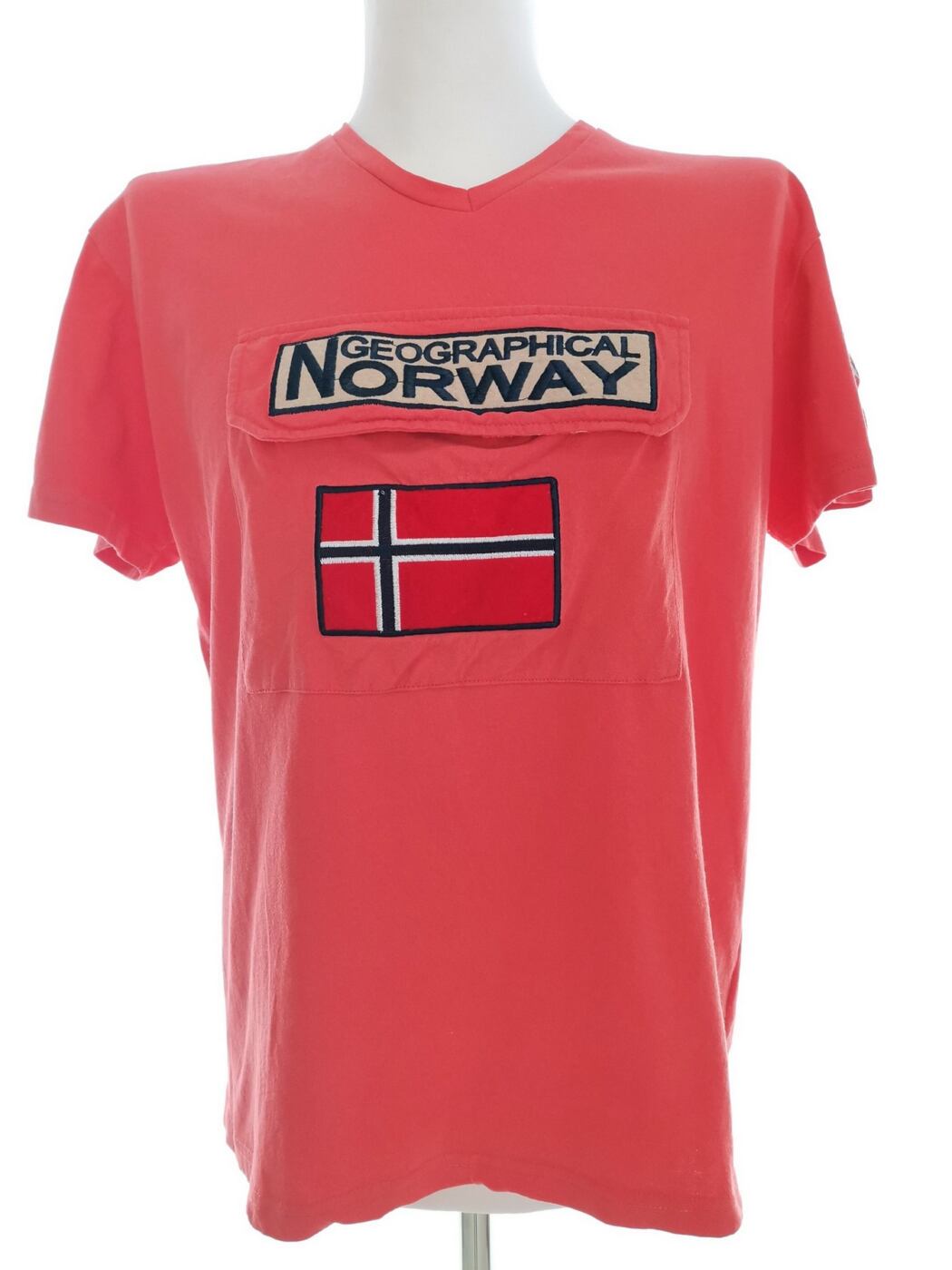 Geographical Norway Rozmiar XXL Kolor Pomarańczowy Męski T-Shirt Krótki rękaw Materiał Bawełna 100%