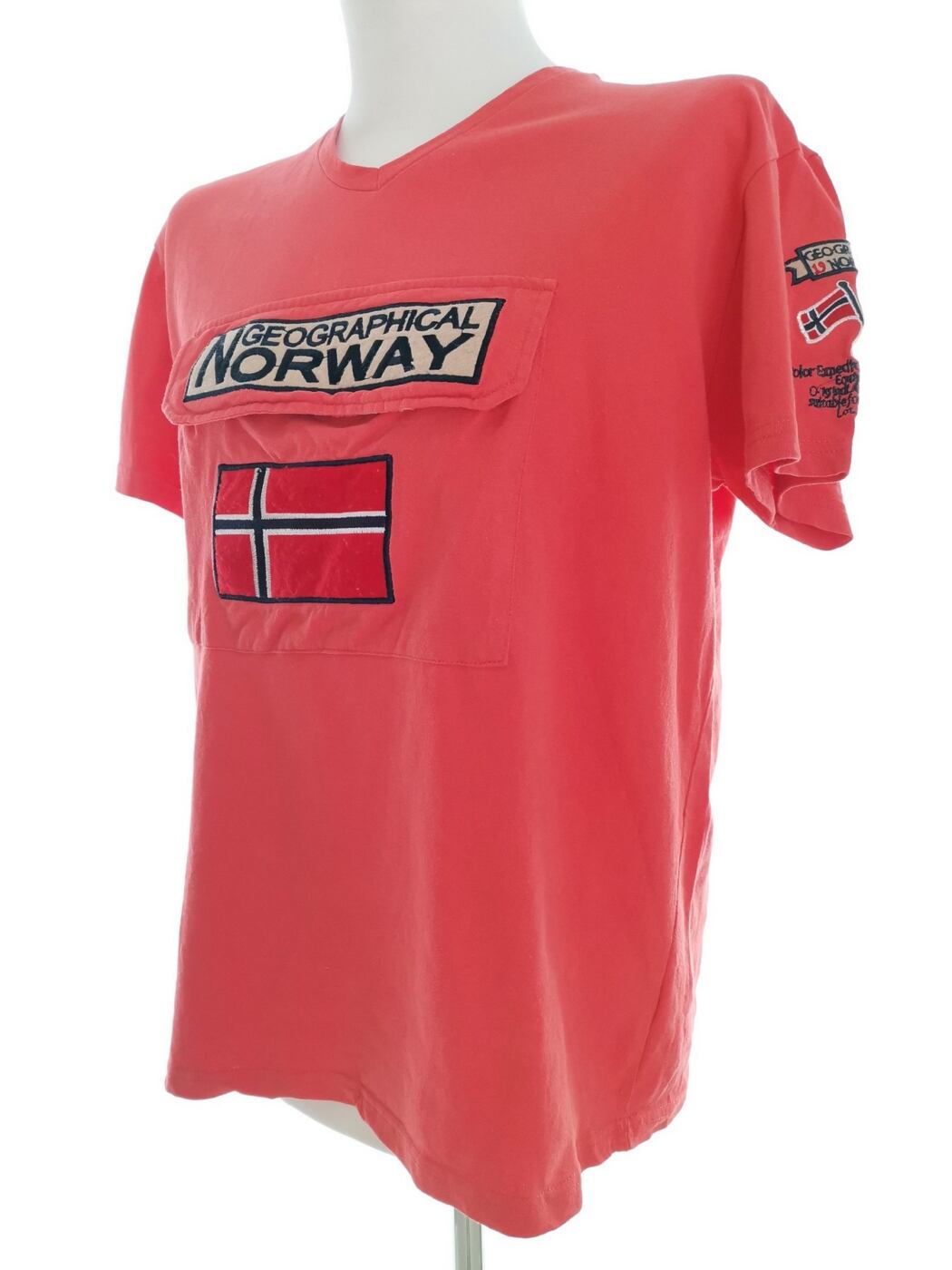 Geographical Norway Rozmiar XXL Kolor Pomarańczowy Męski T-Shirt Krótki rękaw Materiał Bawełna 100%