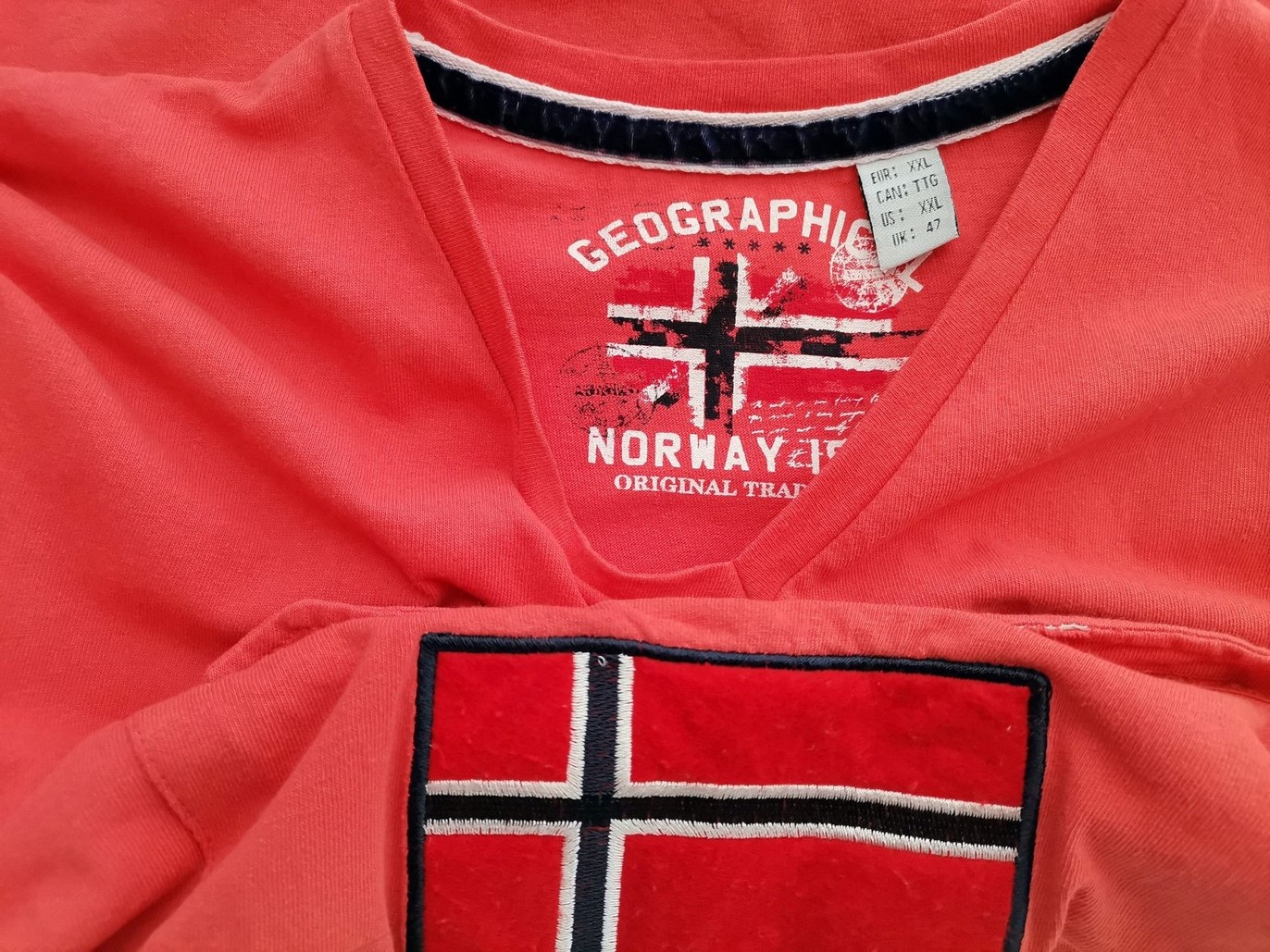 Geographical Norway Rozmiar XXL Kolor Pomarańczowy Męski T-Shirt Krótki rękaw Materiał Bawełna 100%