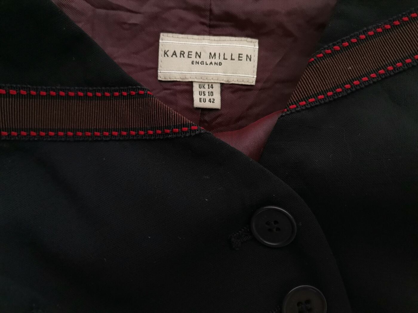 Karen MILLEN Rozmiar 14 (42) Kolor Czarny Kamizelka Bezrękawnik Materiał Wełna Jagnięca