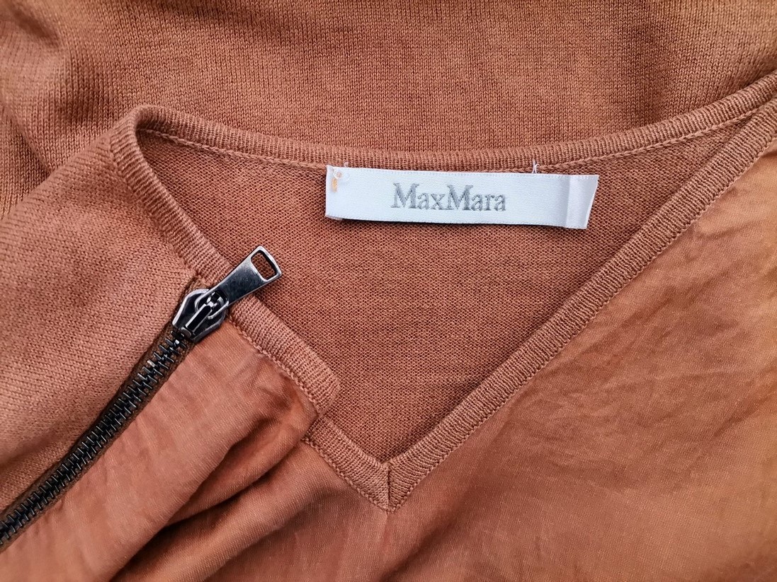 Maxmara Rozmiar M Kolor Brązowy W serek Bluzka Krótki rękaw Materiał Jedwab