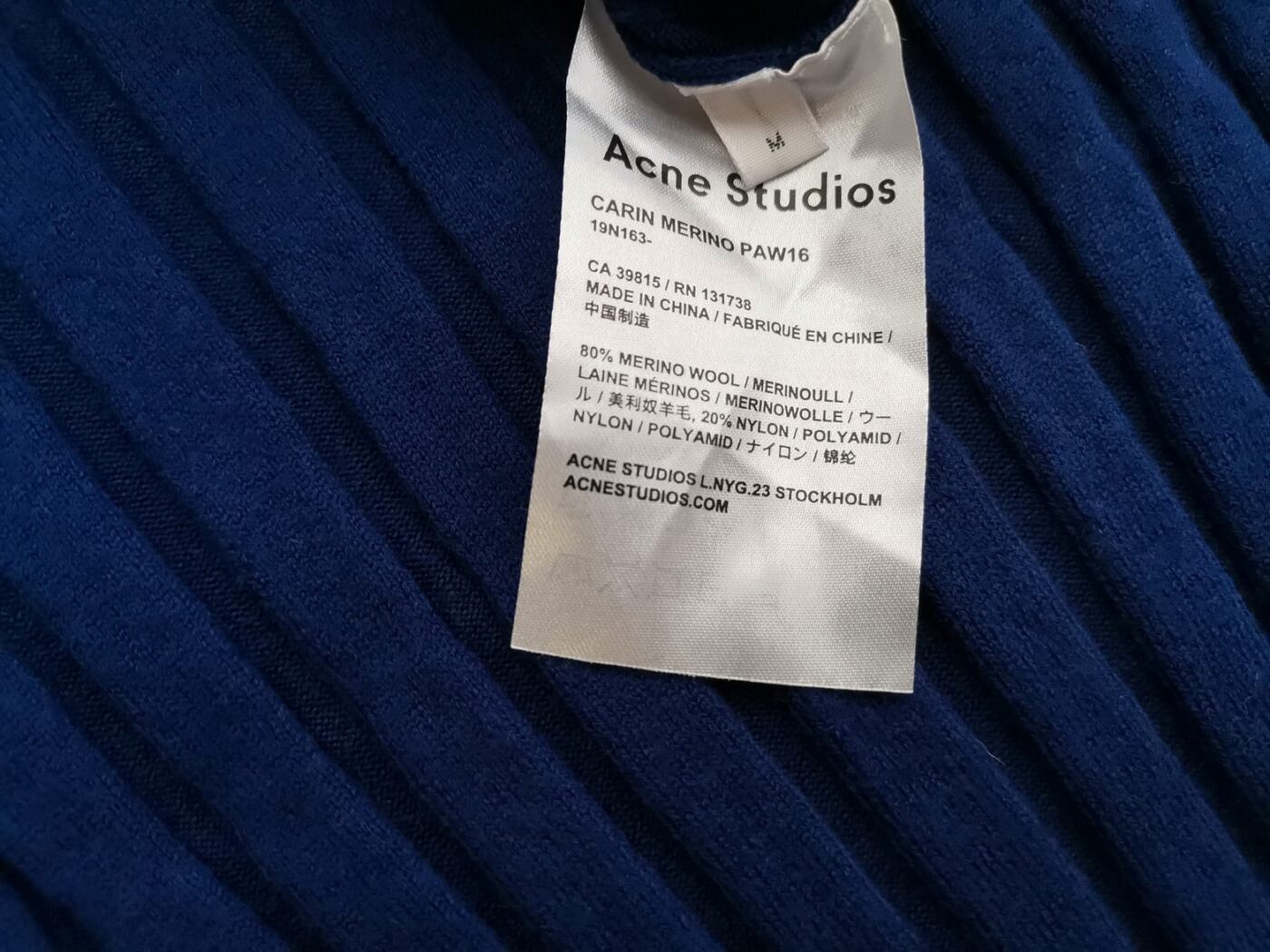 ACNE Studios Rozmiar M Kolor Granatowy Pół golf Sweter Długi rękaw Materiał Wełna Merino Cienka dzianina