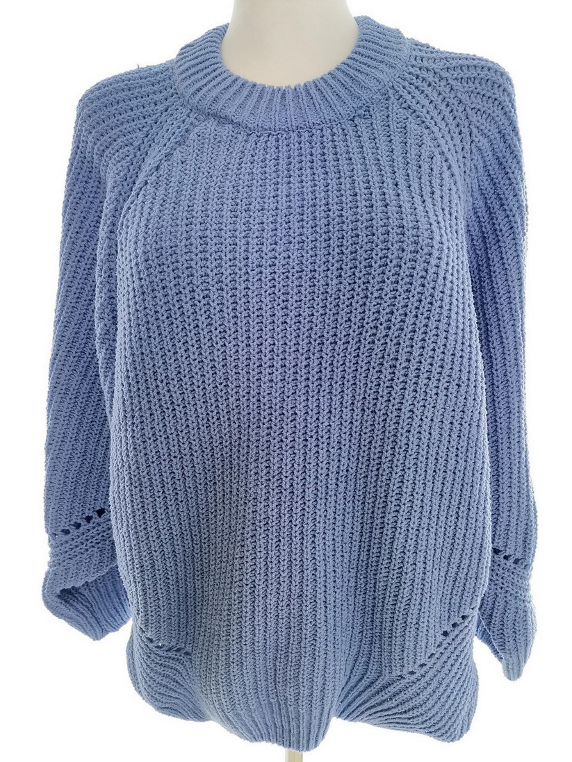 Vintage Rozmiar 54/56 Kolor Niebieski Crew Neck Sweter Długi rękaw Gruba dzianina