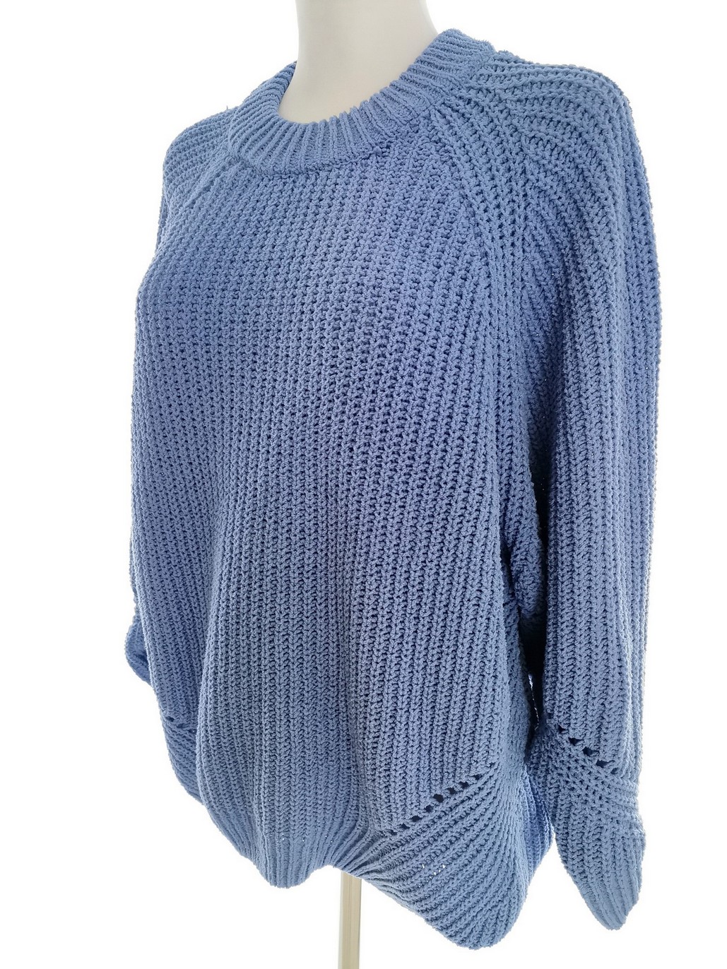 Vintage Rozmiar 54/56 Kolor Niebieski Crew Neck Sweter Długi rękaw Gruba dzianina