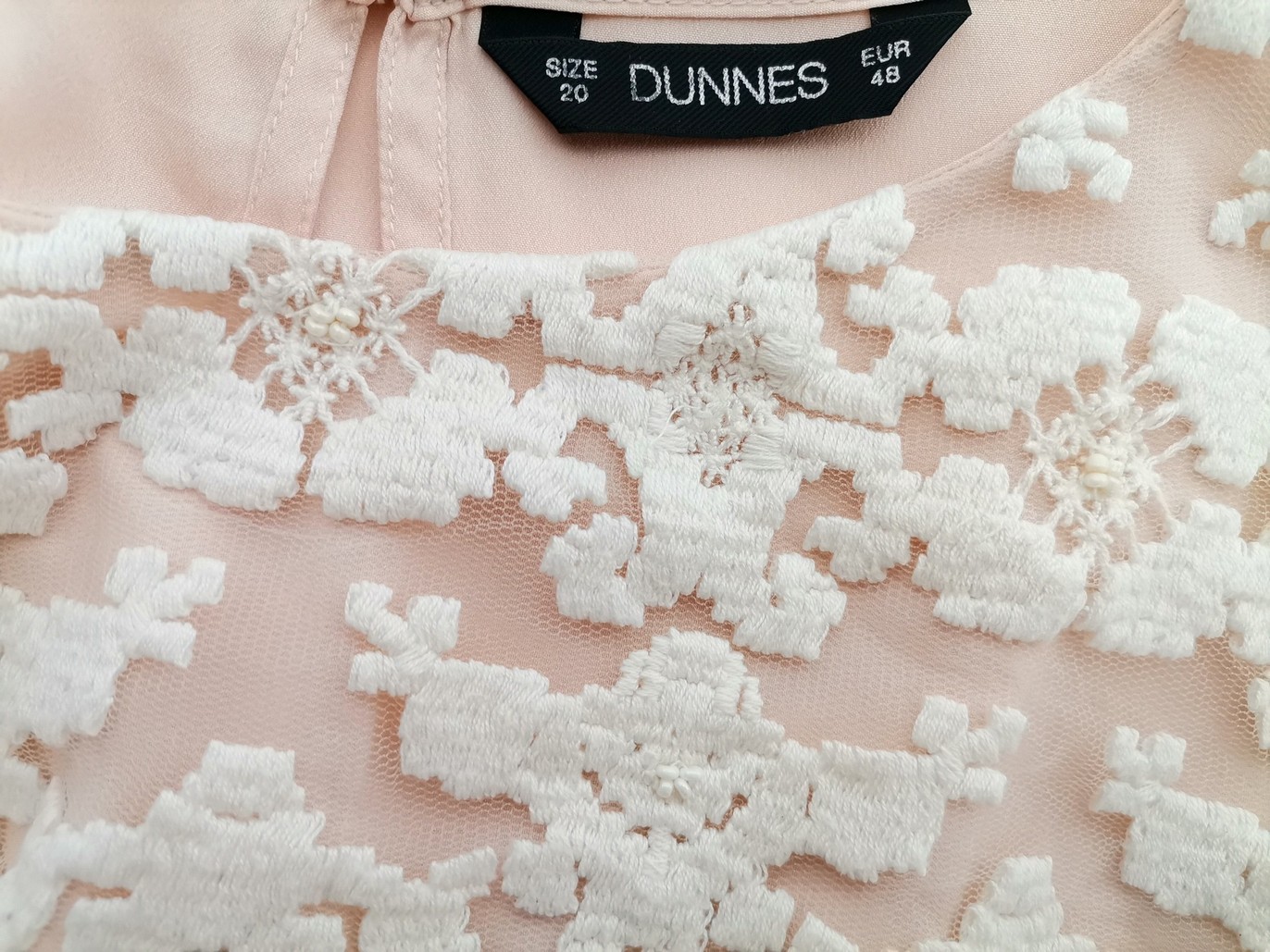 Dunnes Rozmiar 20 (48) Kolor Pudrowy Róż Okrągły dekolt Bluzka Krótki rękaw