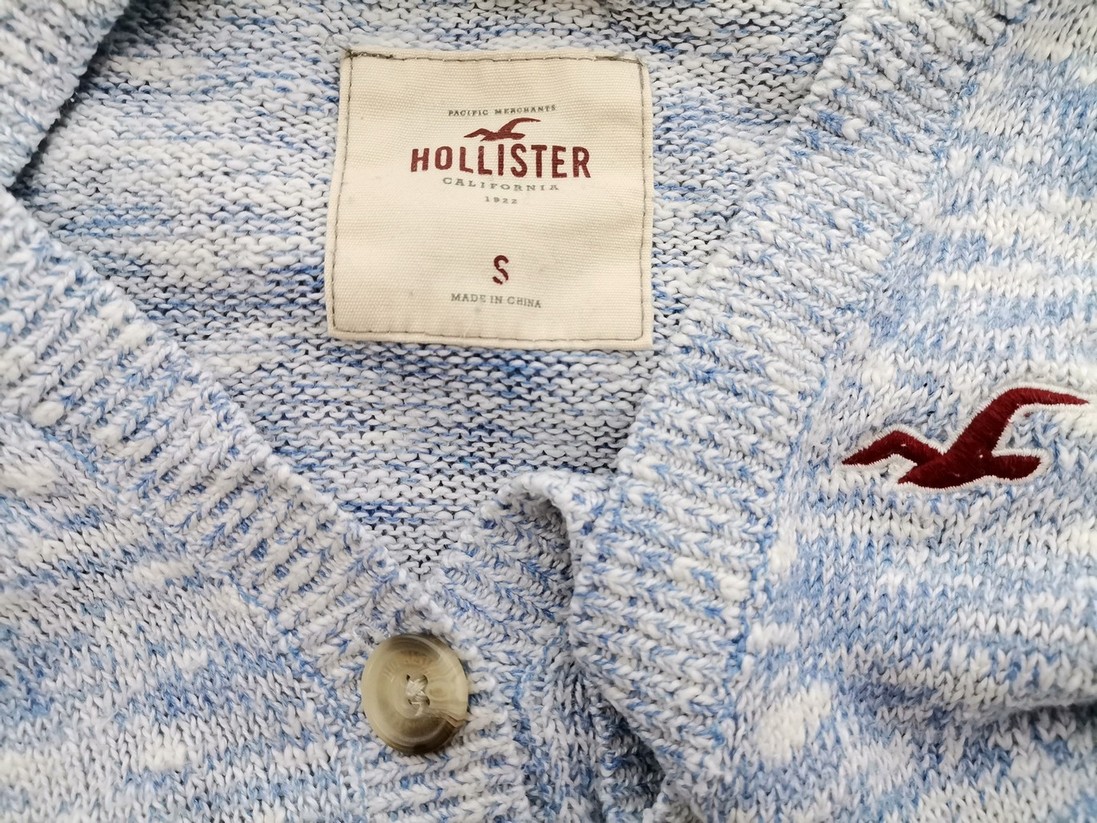 Hollister Rozmiar S Kolor Niebieski W serek Długi Zapinany Kardigan Długi rękaw Materiał Bawełna Cienka dzianina