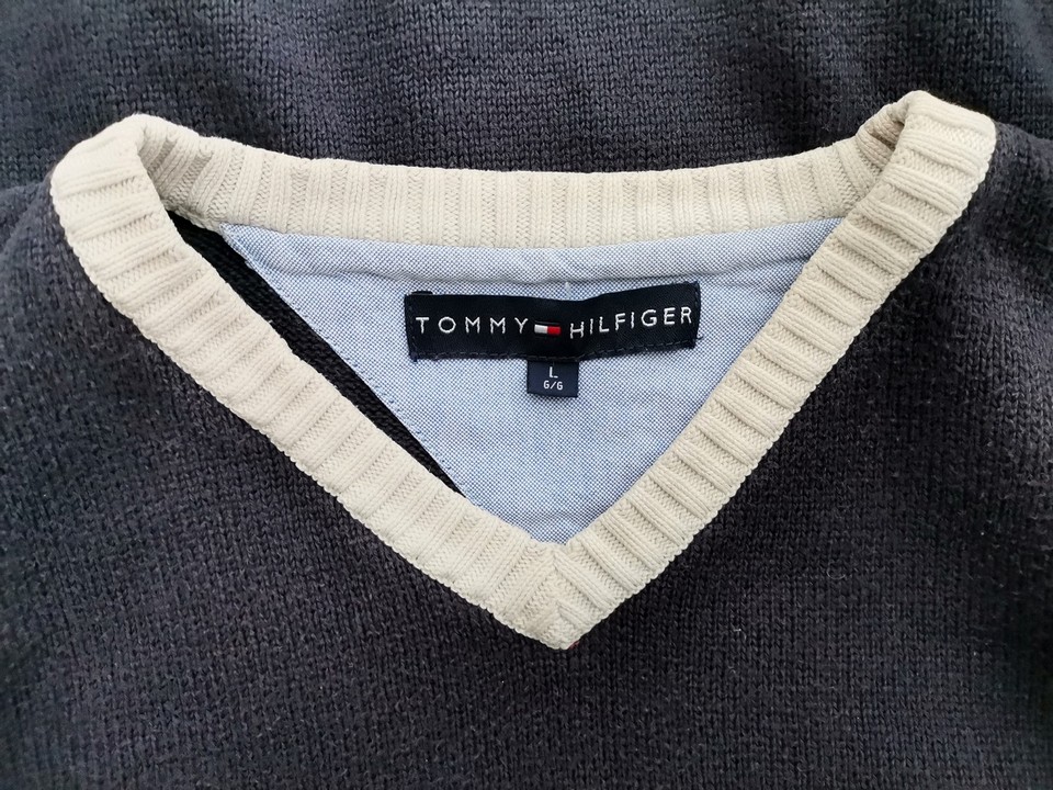 Tommy hilfiger Rozmiar L Kolor Granatowy Męski Sweter Długi rękaw Materiał Bawełna 100%