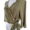 INSHOP Rozmiar 10 (38) Kolor Khaki W serek Kardigan Zapinany Rękaw 3/4 Cienka dzianina