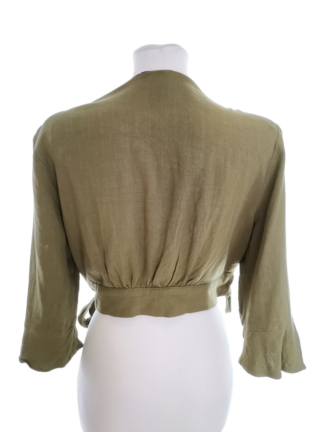 INSHOP Rozmiar 10 (38) Kolor Khaki W serek Kardigan Zapinany Rękaw 3/4 Cienka dzianina