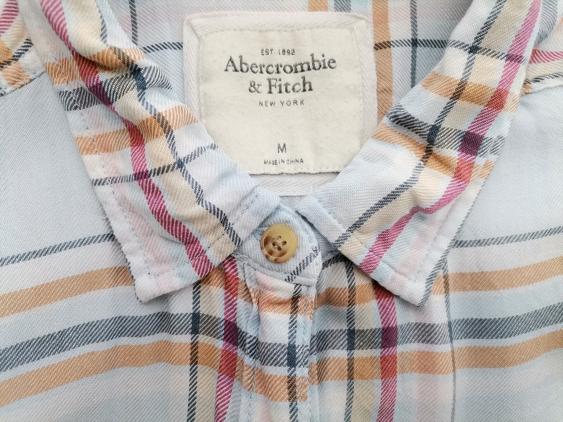 ABERCROMBIE & FITCH Rozmiar M Kolor Niebieski Krata Kołnierz Koszula Zapinana Bluzka Długi rękaw Materiał Wiskoza 100%