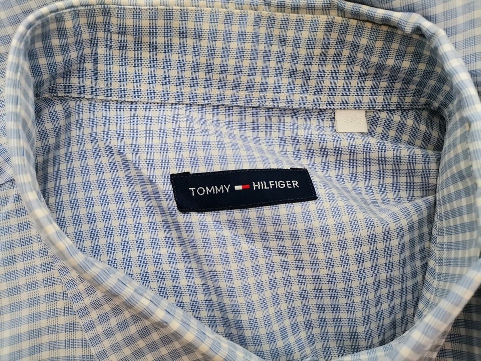 Tommy hilfiger Rozmiar 4XL Kolor Niebieski Krata Kołnierz Męska Koszula Casual Długi rękaw Materiał Bawełna 100%