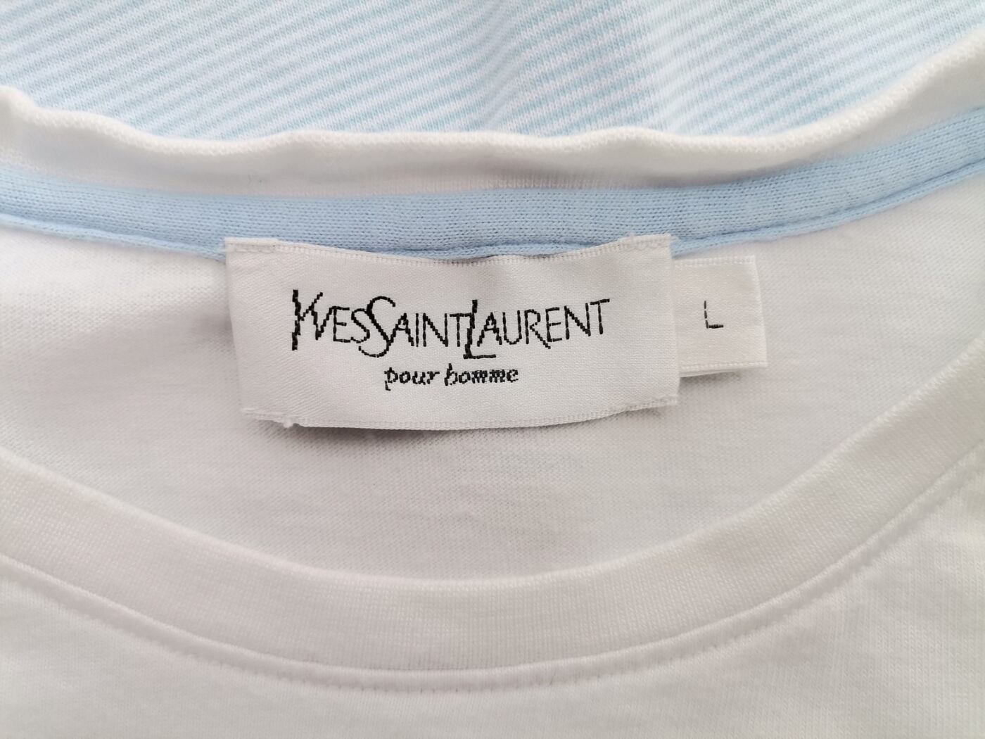 Yves Saint Laurent Rozmiar L Kolor Biały Pasy Męski T-Shirt Krótki rękaw Materiał Bawełna 100%