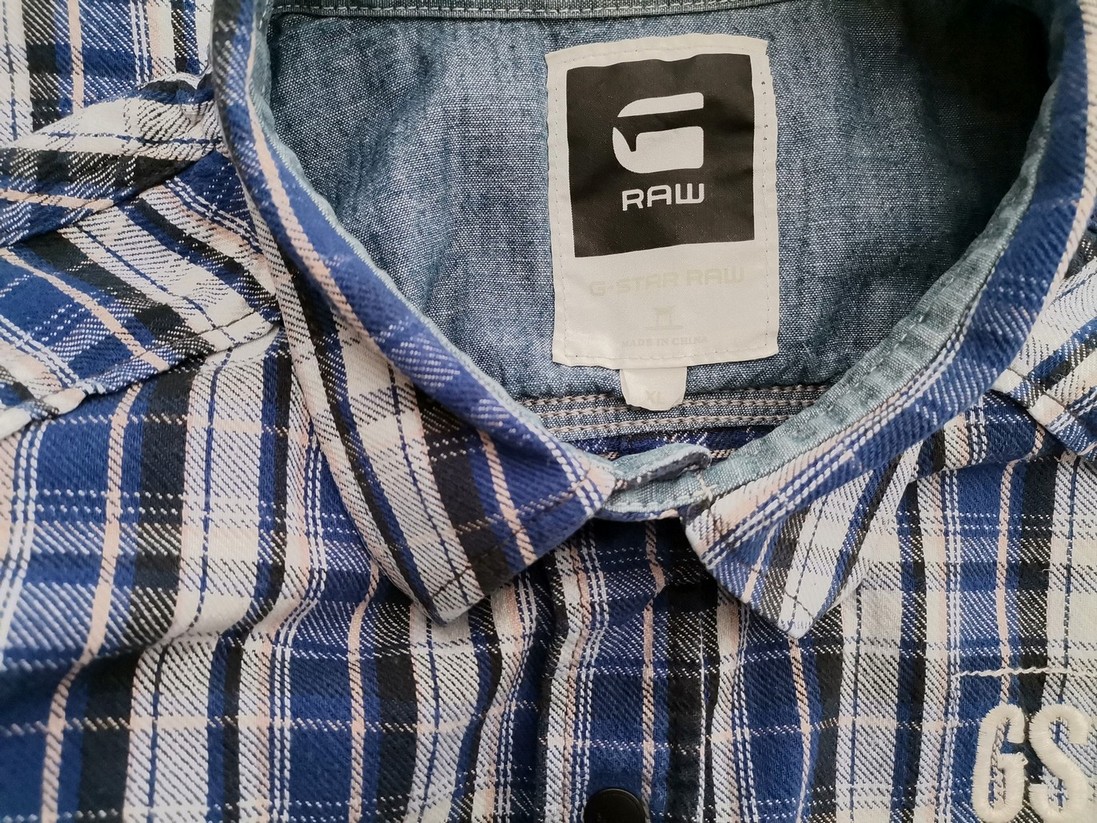 G-Star Raw Rozmiar XL Kolor Niebieski Krata Kołnierz Męska Koszula Casual Długi rękaw Materiał Bawełna 100%