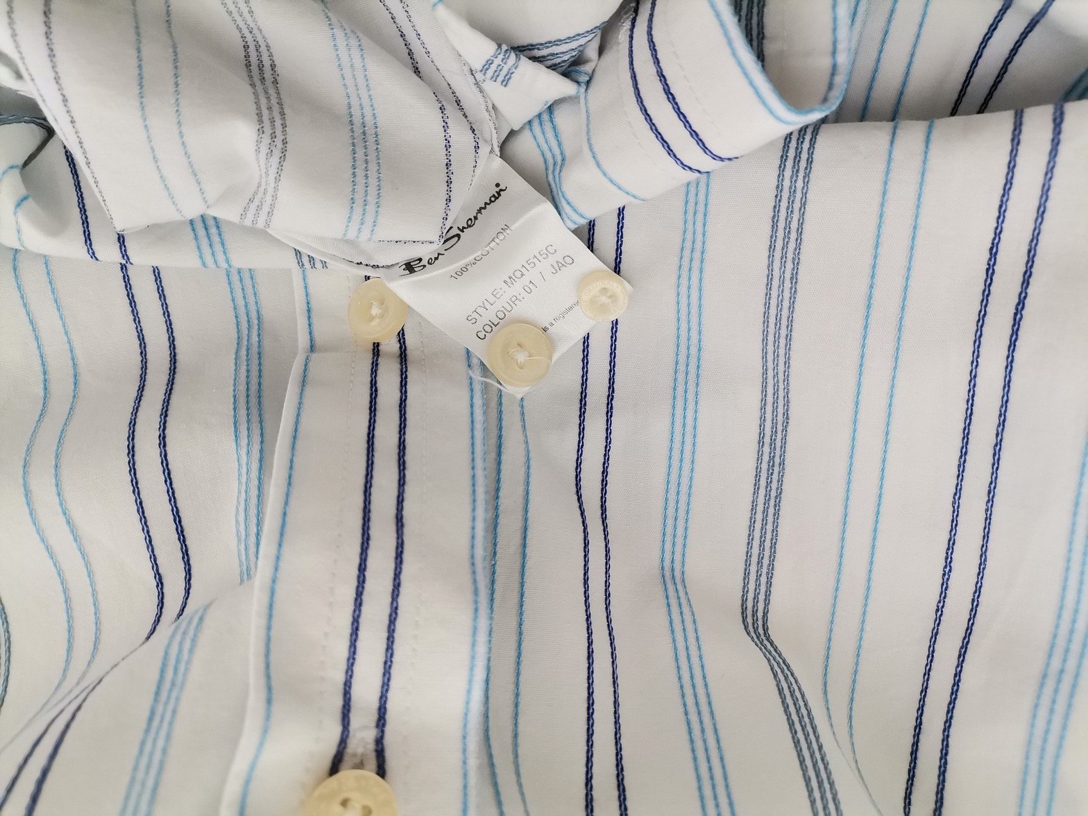 BEN SHERMAN Rozmiar 4 (XL) Kolor Biały Pasy Kołnierz Męska Koszula Casual Długi rękaw Materiał Bawełna 100%