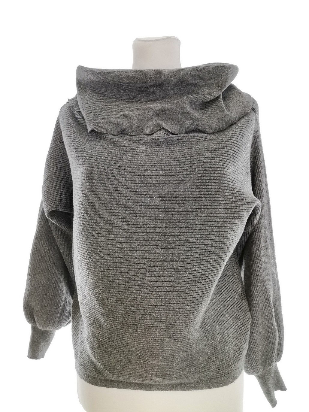 ZARA KNIT Rozmiar M Kolor Szary Drapowany dekolt Sweter Rękaw 3/4 Materiał Wiskoza Cienka dzianina