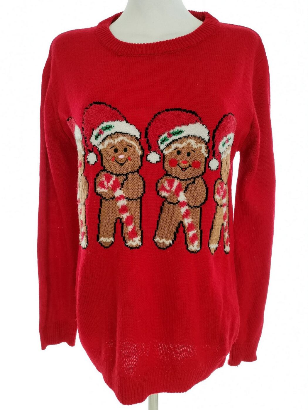 Merry Christmas Rozmiar 38/40 Kolor Czerwony Crew Neck Sweter Świąteczny Gwiazdka Długi rękaw Cienka dzianina