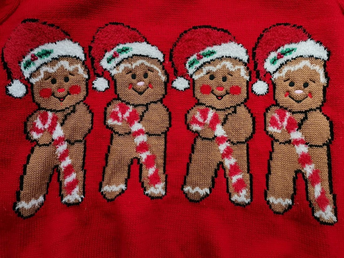 Merry Christmas Rozmiar 38/40 Kolor Czerwony Crew Neck Sweter Świąteczny Gwiazdka Długi rękaw Cienka dzianina