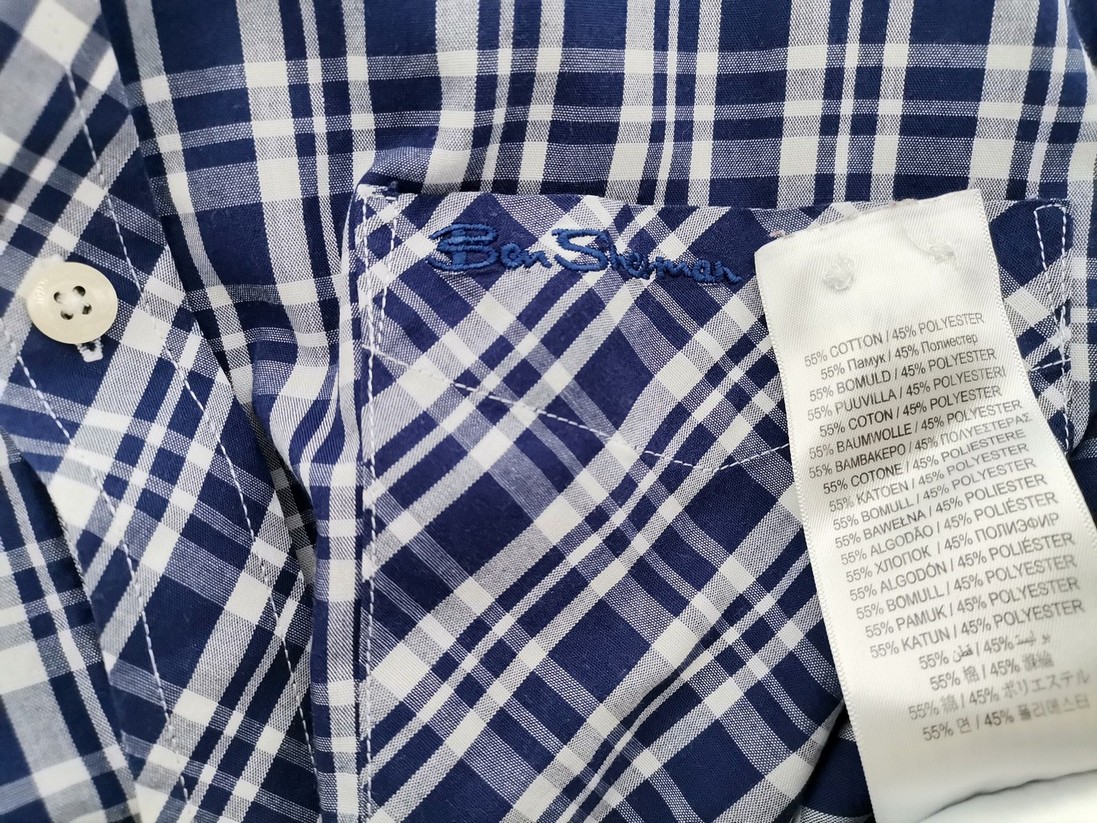 BEN SHERMAN Rozmiar M Kolor Niebieski Krata Kołnierz Męska Koszula Casual Długi rękaw Materiał Bawełna