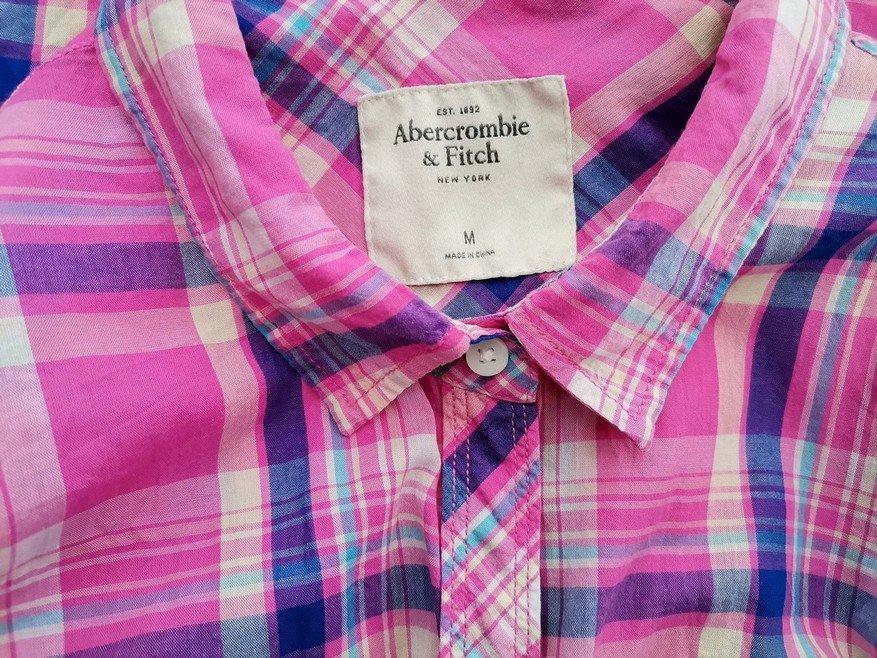 ABERCROMBIE & FITCH Rozmiar M Kolor Różowy Krata Kołnierz Koszula Zapinana Bluzka Długi rękaw Materiał Bawełna 100%