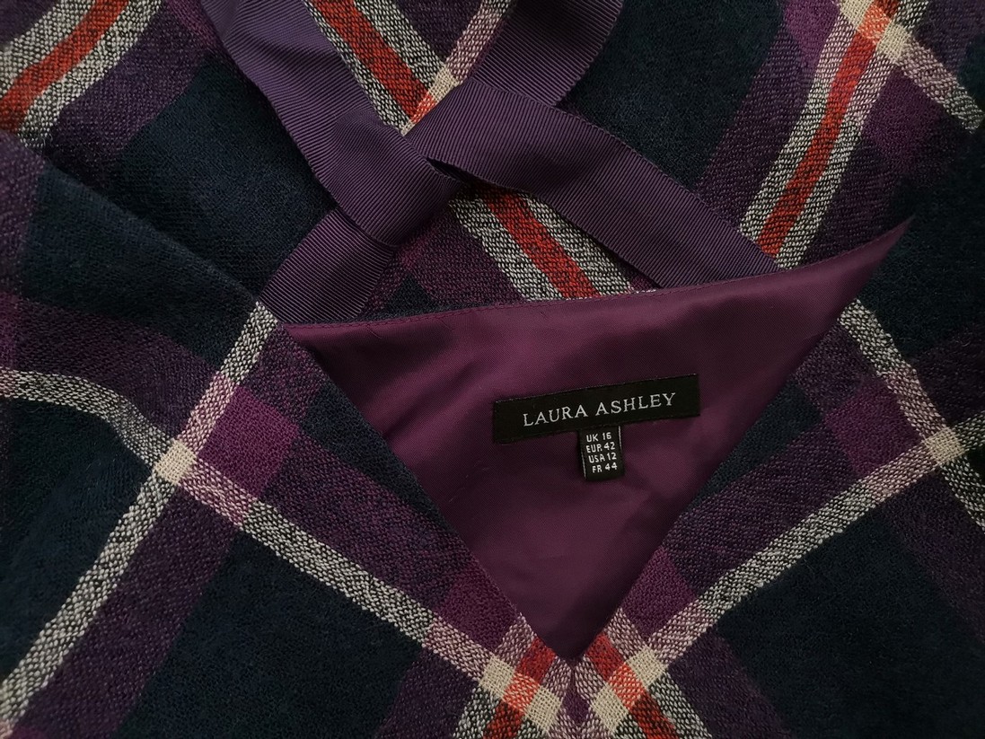 Laura ashley Rozmiar 16 (42) Kolor Fioletowy Krata W serek Sukienka Sweterkowa Bezrękawnik Długa Materiał Wiskoza