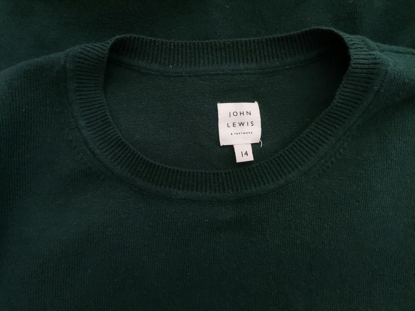 John Lewis Rozmiar 14 (42) Kolor Szmaragdowy Crew Neck Sweter Długi rękaw Materiał Bawełna Cienka dzianina