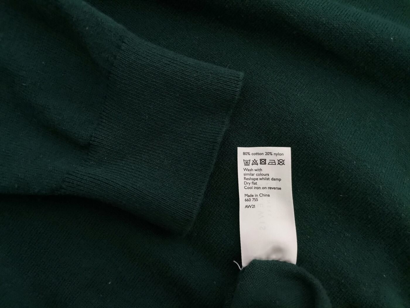 John Lewis Rozmiar 14 (42) Kolor Szmaragdowy Crew Neck Sweter Długi rękaw Materiał Bawełna Cienka dzianina