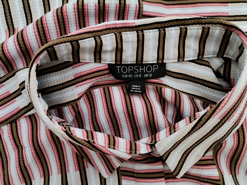 Topshop Rozmiar 40 Kolor Niebieski Pasy Kołnierz Koszula Zapinana Bluzka Długi rękaw