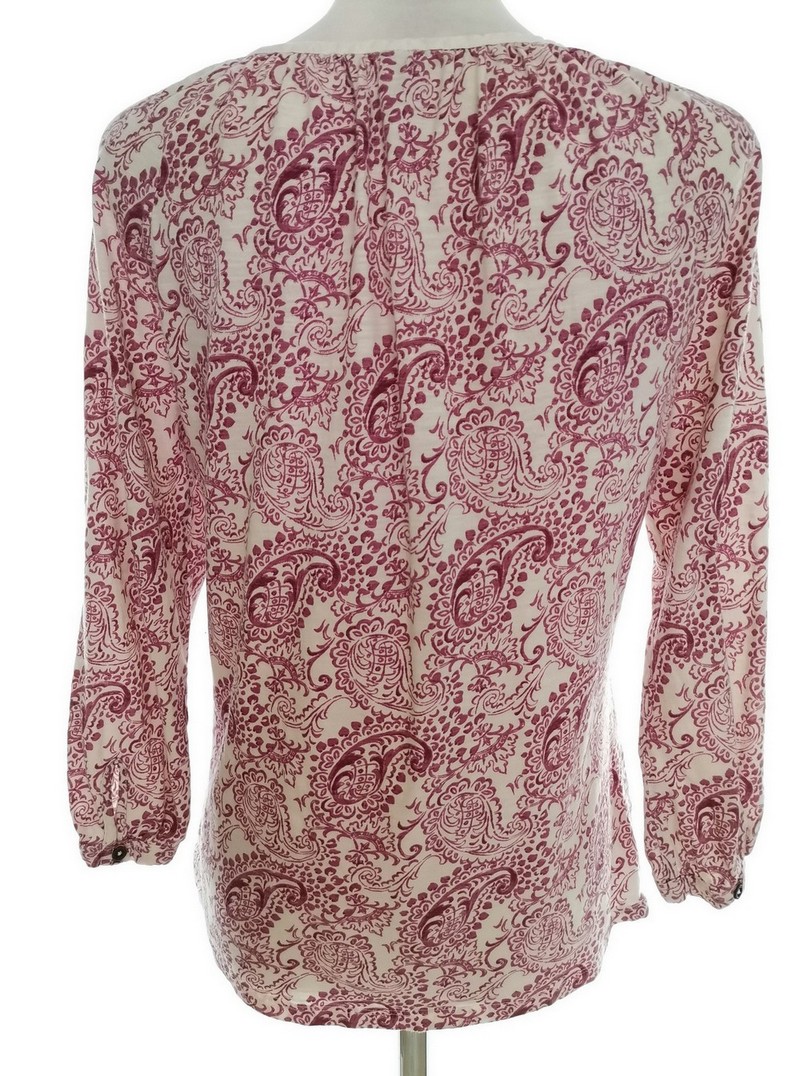 Falmer Heritage Rozmiar 10 (38) Kolor Różowy Paisley Keyhole Crew Neck Bluzka Rękaw 3/4 Materiał Bawełna 100%