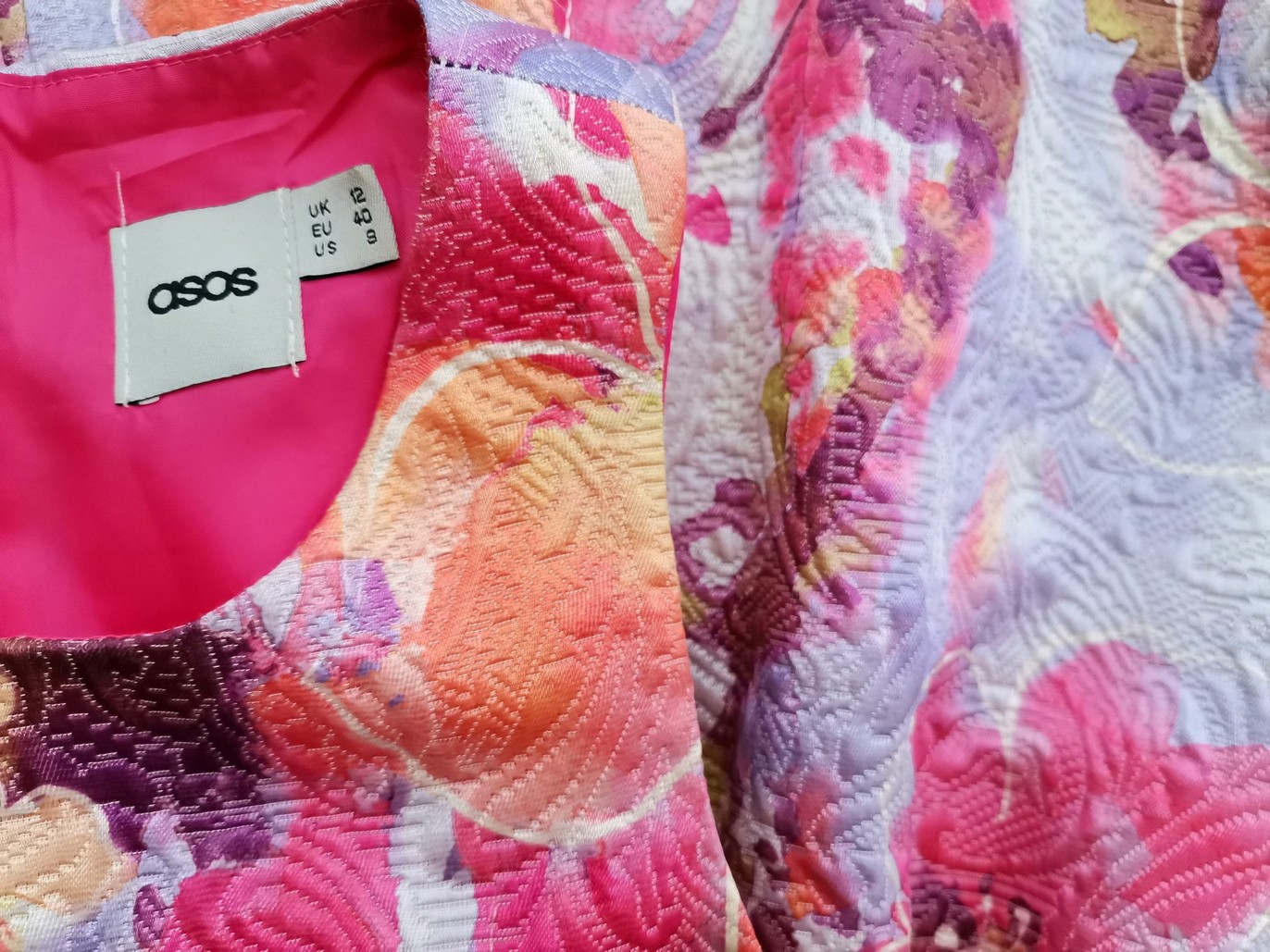 ASOS Rozmiar 40 (36) Kolor Fioletowy Crew Neck Sukienka A-Line Bezrękawnik Do Kolan Materiał Bawełna