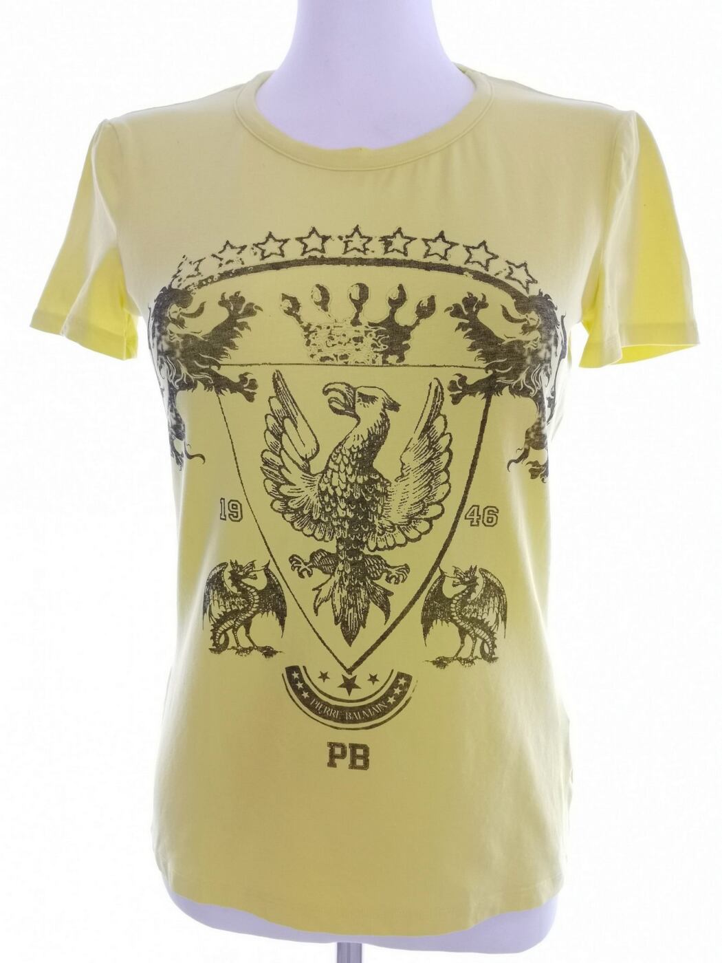 Pierre Balmain Rozmiar XS Kolor Żółty Crew Neck T-Shirt Krótki rękaw Materiał Bawełna